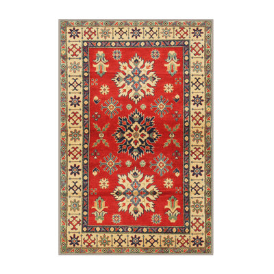 Tapis orange en laine et polyester tissé à la machine Southwestern