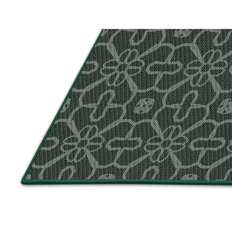 Vert géométrique/Tapis décoratif blanc, Rectangle 8 pi x 10 pi