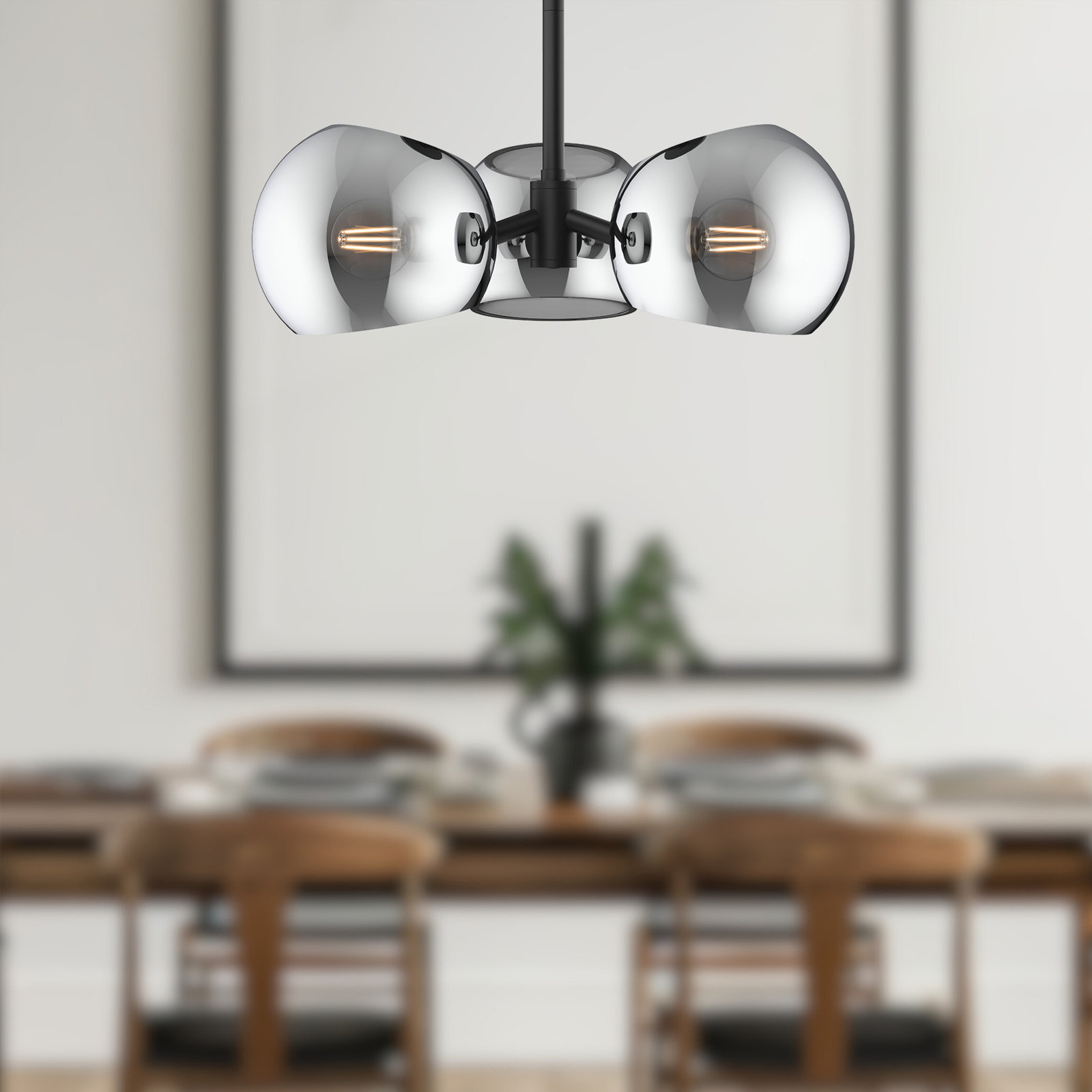 Willow 3 Light Glass Pendant, Smoke, Matte Black