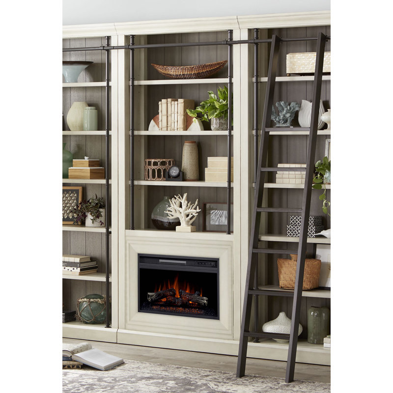 Bibliothèque Lizzy Olveston de 8 pi avec insert de cheminée et rangement, entièrement assemblée , Blanc