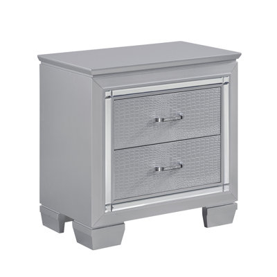 Finish 1pc Nightstand 2x Dovetail Drawers Faux Alligator Embossed Fronts Bedroom Furniture