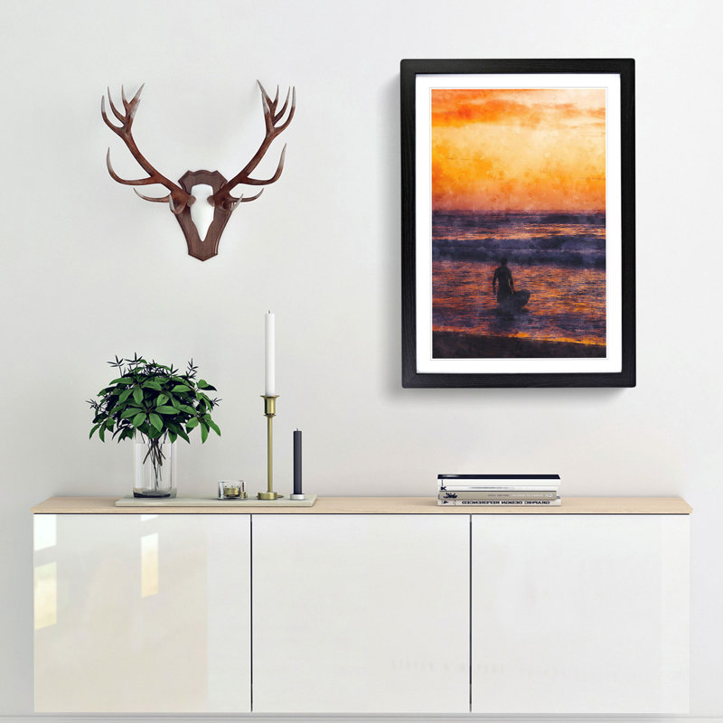 Surfer at Sunset - Framed Print, Black Framed, 63cm H x 45cm W x 2cm D