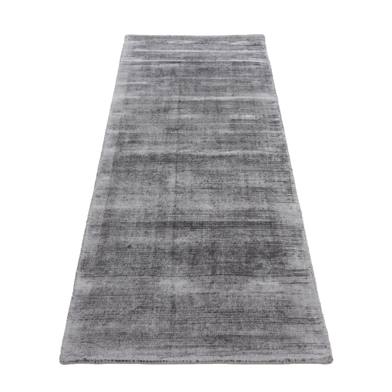 Ava Handmade Viscose Silky Solid Soft Dark Light Grey Rug, Runner 80 x 400cm