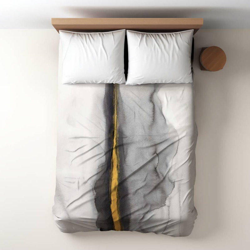 Polyester Sateen Duvet Cover, Twin Duvet, Blue Gold Stripe Abstract