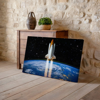 Canvas A Sleek Futuristic Shuttle Ascends Into The Vastness Of Space Wall Art Leaving A Luminous Trail Of Exhaust Behind It The Canvas Wall Art