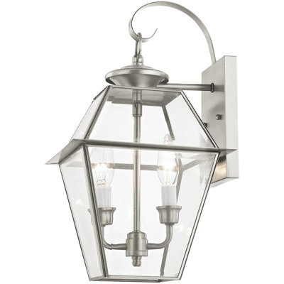 9in 2-Light Outdoor Wall Lantern, Clear Beveled Glass, Pendant Lighting Fixture