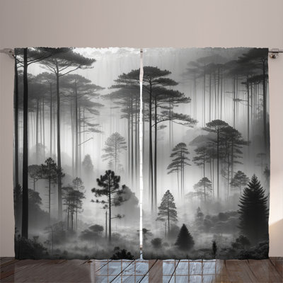 Ambesonne Curtains 2 Panel Set, Foggy Woodland Tree, Pale Grey -  p_sd1621_108x84