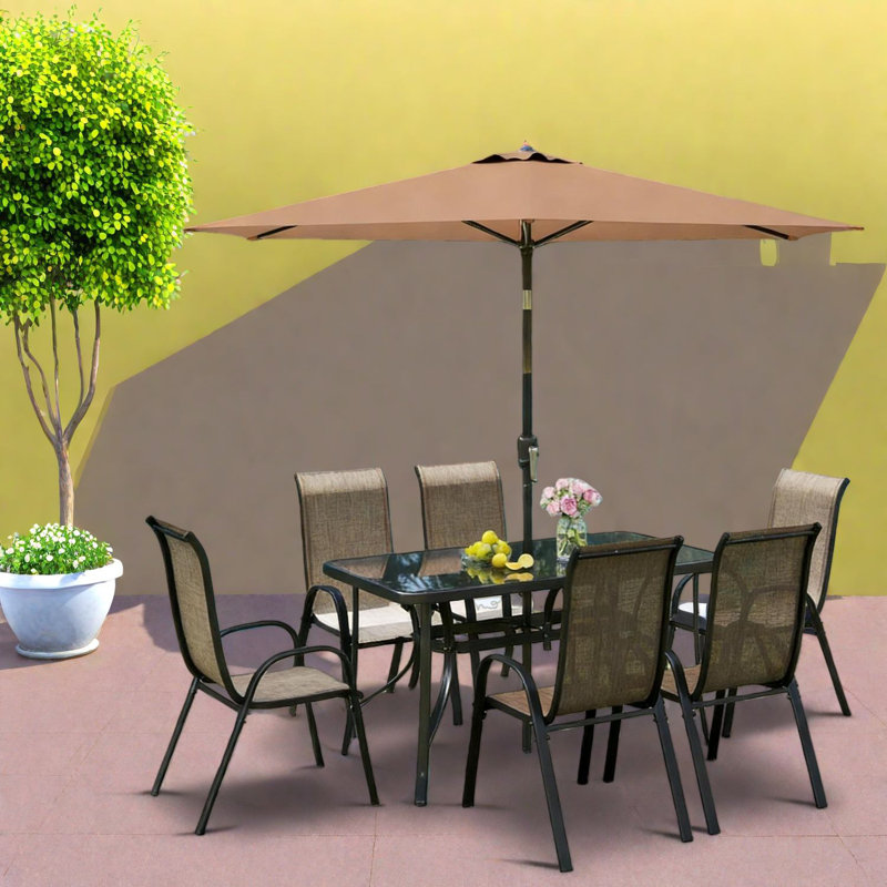 Ensembles de salle à manger de patio moderne en métal avec verre trempé, idéal pour les réceptions en famille