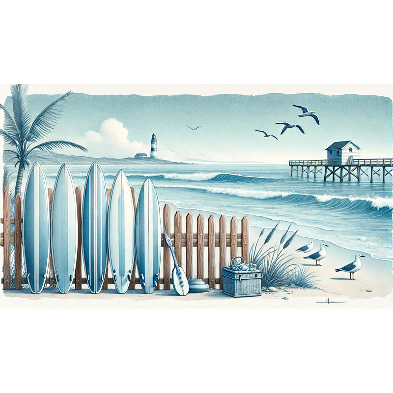 Lighthouse Beach Retreat Wrapped Canvas Print Wall Art, 24" H x 42" W x 1.5" D
