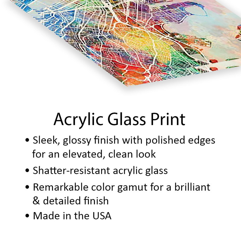 Boston Massachusetts Street Map I, impression sur verre acrylique, H 24 po x l 16 po x P 0,25 po