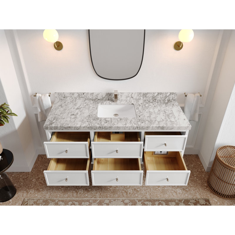 Ensemble de meuble-lavabo simple flottant 60 po Roswell, Marbre de Carrare