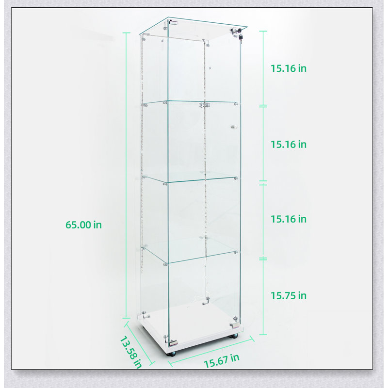 Tempered Glass Display Cabinet,Wine Cabinet, Storage Cabinet,File Cabinet, Tempered Glass Top,Bluetooth LED Light Strip,with Door Lock,suitable for Living Room, Bedroom,Hallway,Office