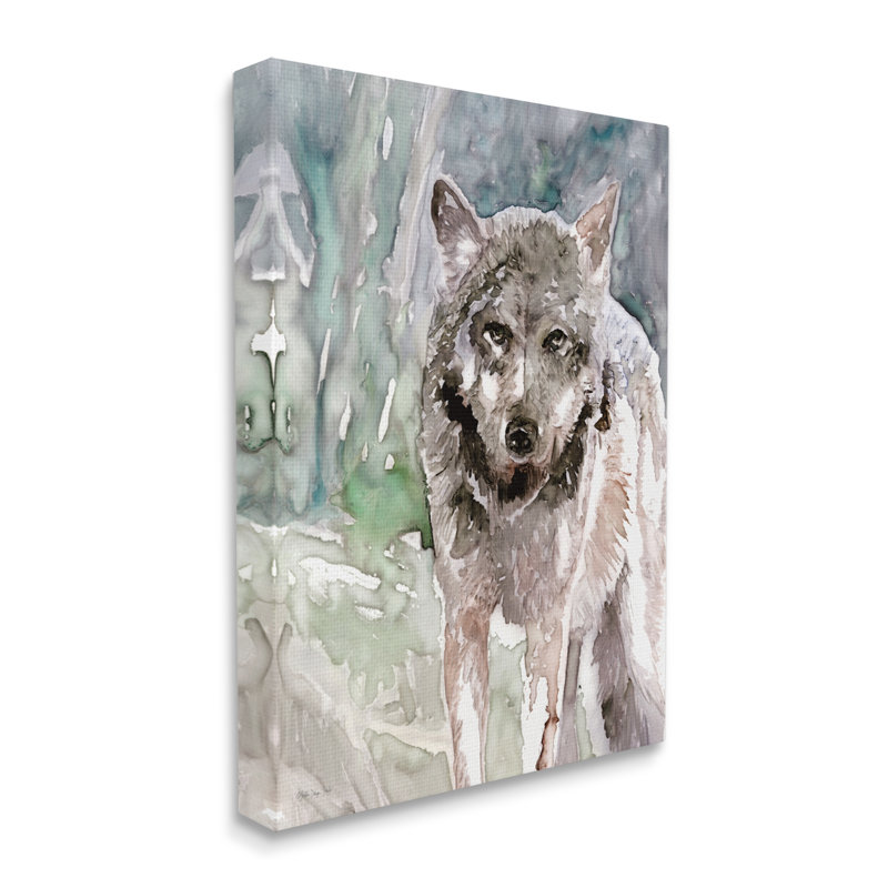 Woodland Coyote, aquarelle, effet, portrait animalier, gris, Stellar Design Studio, L 24 po x H 30 po, Toile tendue