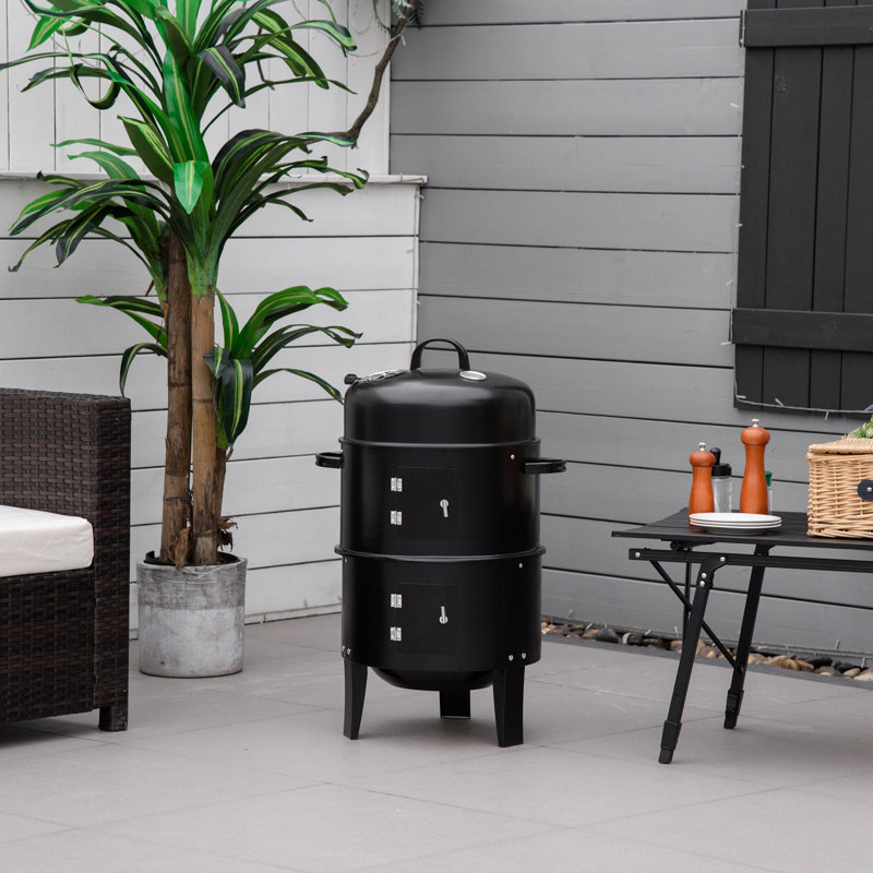 Fumoir vertical à charbon de bois Outsunny 3 en 1, rond, 40 cm (16 po), noir
