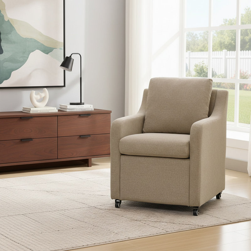Rolling Dining Chair With Wheels, Brown