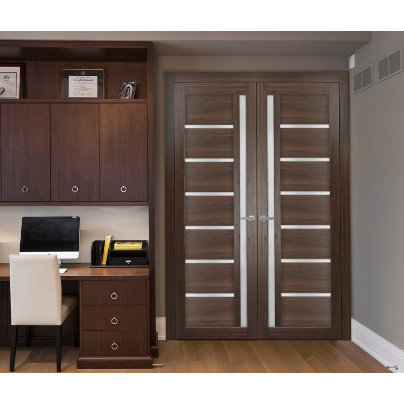 Solid French Double Doors Frosted Glass | Quadro 4088 | Wood Solid Panel Frame Trims | Closet Bedroom Sturdy Doors, 48" x 84"
