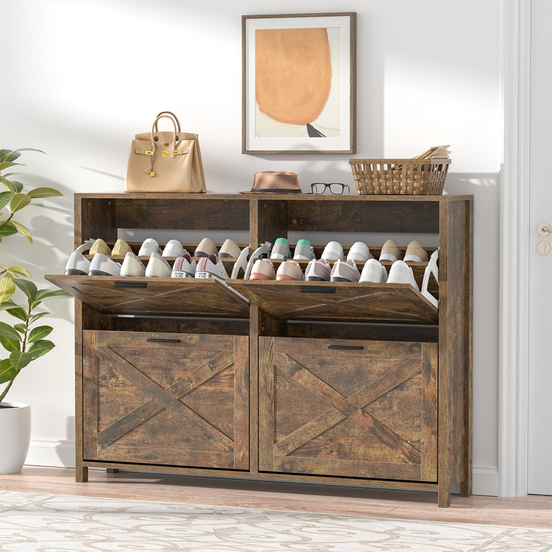 18 Pairs Shoe Storage Cabinet For Entryway With 4 Flip Drawers, Brown
