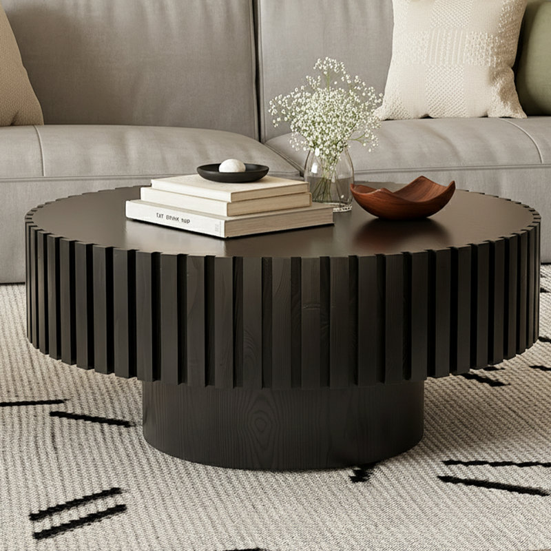 Table basse ronde, table de thé en forme d'olive, table de salon, Noir