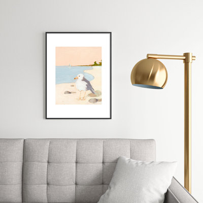 «Sabina Fenn Illustration Seagull», reproduction d'art encadrée en métal
