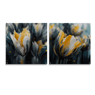 Tulipe grise Serenity I - ensemble de 2 tulipes murales en acrylique