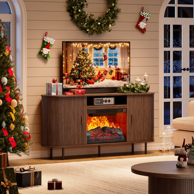Modern Fireplace Tv Stand For Tvs Up To 80'', Fluted Entertainment Center With Electric Fireplace, Media Console Cabinet For Living Room