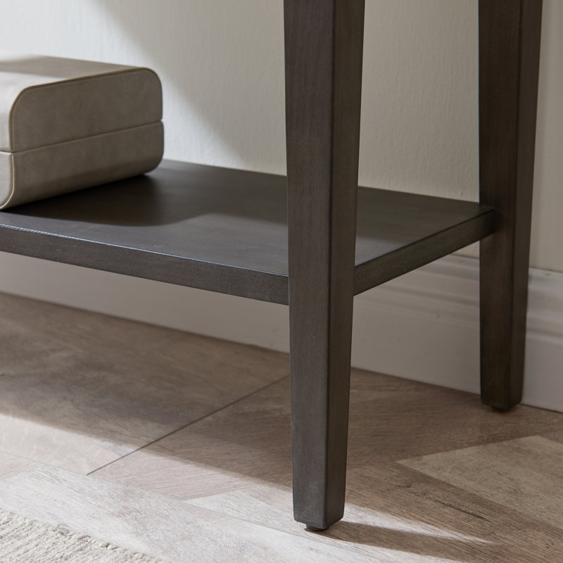 Tiny Gray Wood and Pewter Hallway Table with Storage