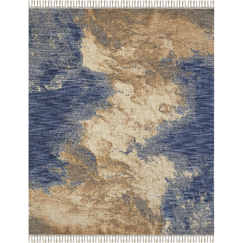 Tapis abstrait bleu / beige Elia, Rectangle de 8 pi x 10 pi