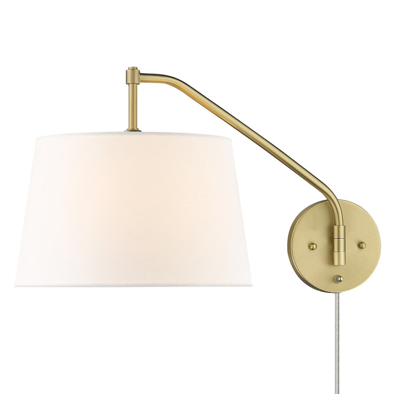 Swanage Steel Swing Arm Sconce, Modern White Shade, Gold