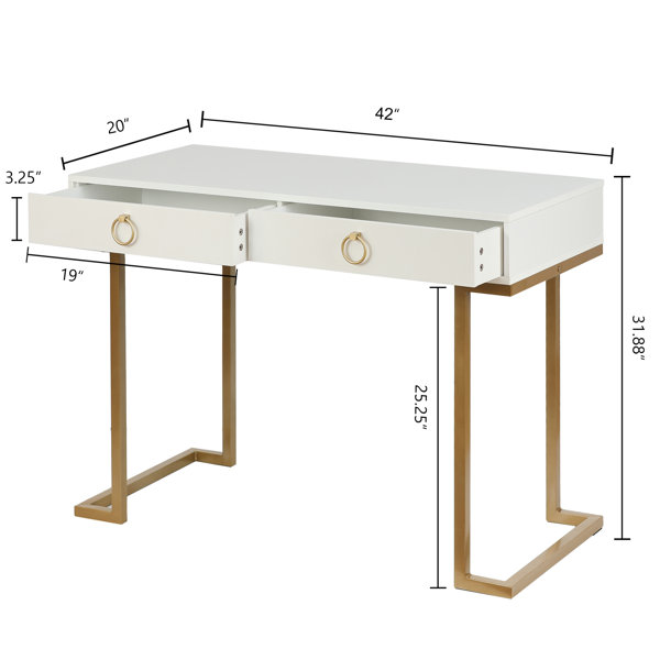 Secil Modern Desk with 2 Drawers Everly Quinn Color: Gold, Size: 29.9 H x 41.7 L x 19.7 W