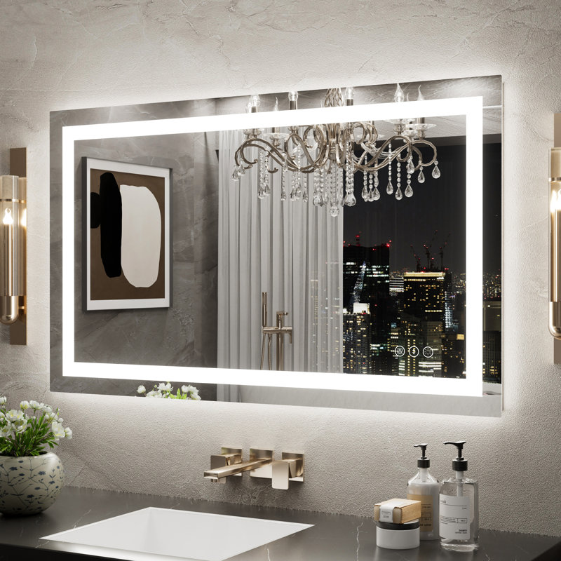 Led Backlit Frameless Lighted Bathroom Mirror Wall Mirror Dimmable Anti-fog, 40" x 24"