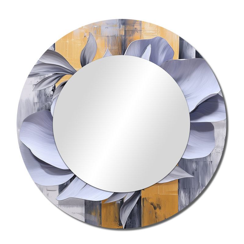 Lavande et équilibre doré des pivoines Blossom I - art abstrait miroir mural - imprimé sur métal, 36 po x 36 po