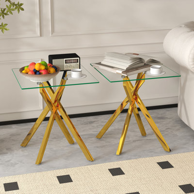 Ensemble de tables de bout carrées en verre 17,72 po Cheralyn