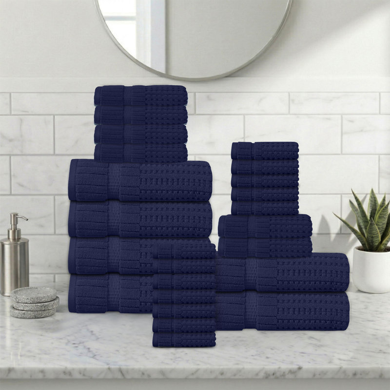 Ensemble de serviettes 24 pièces Willow - 100% coton peigné, qualité supérieure 630 g / m², bleu marine, ultra doux et très absorbant (6 serviettes de bain, 6 serviettes à main, 12 serviettes de toilette)