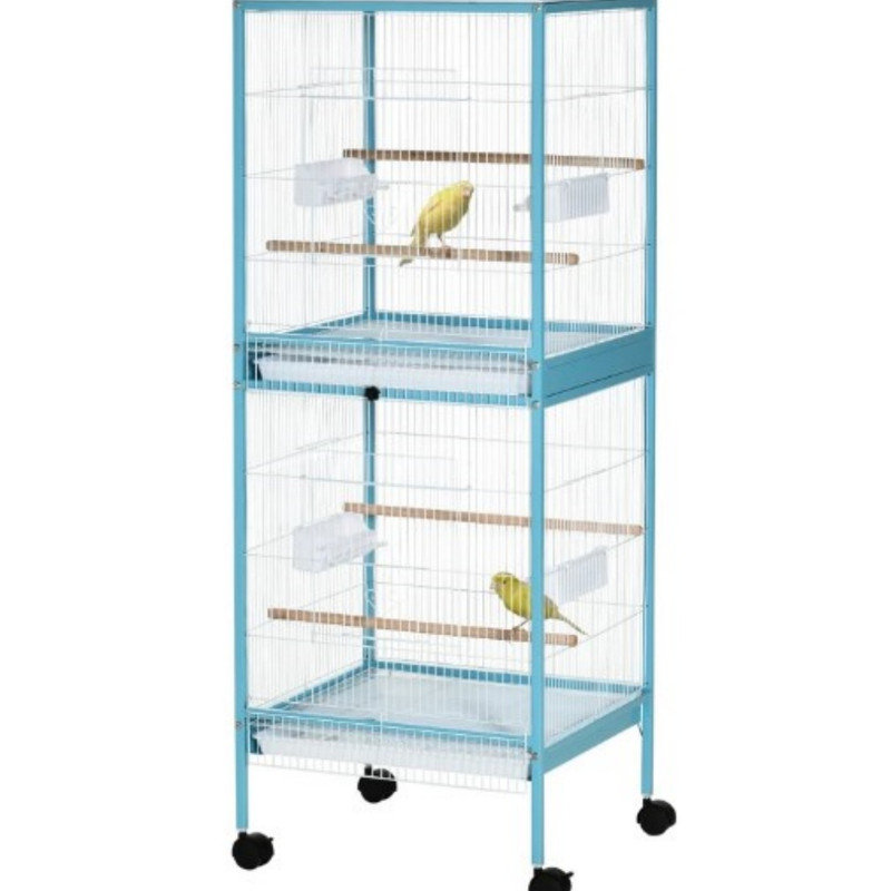 Cage à oiseaux spacieuse avec quatre portes, roues et conception facile à nettoyer pour les oiseaux de compagnie, Blue