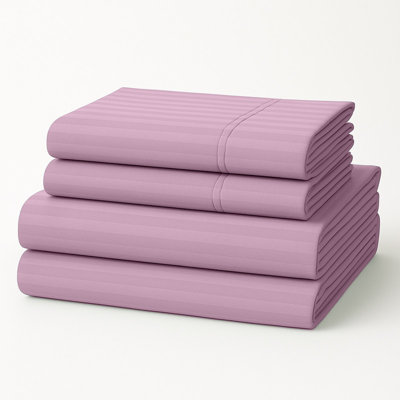 American Home 100% Cotton Breathable Striped Sheet Set (Queen, Purple)