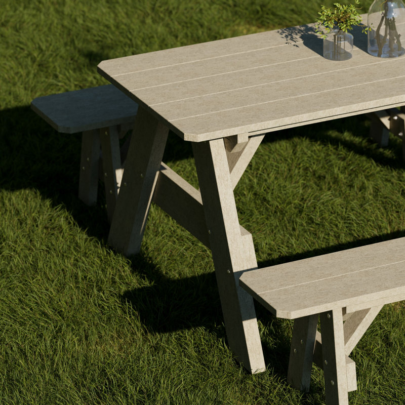 Heritage 72" Picnic Table With Detached Benches, Weathered Wood