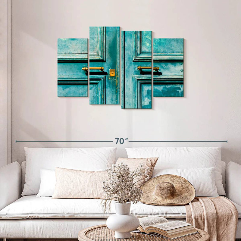 Lilie vieille porte turquoise, H 27 po x l 43 po