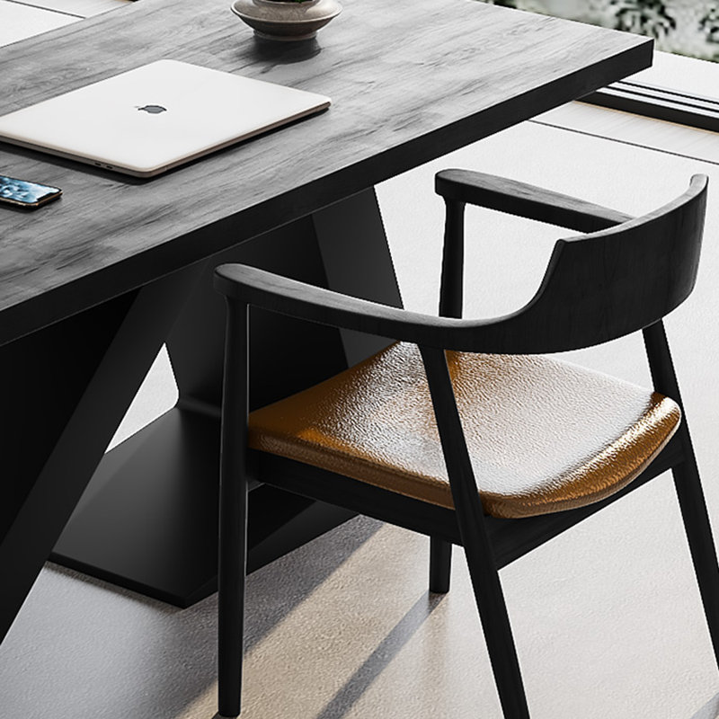 Rectangular Solid Wood+Iron desks, 29.53" H x 78.74" W x 31.50" D, Black