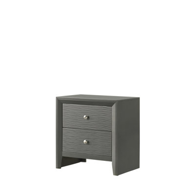 1Pc Contemporary Modern 2-Drawer Nightstand Round Knobs Bedroom Wooden Furniture Gun Metal Gray Finish