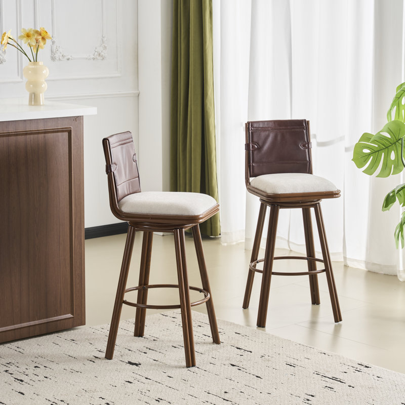 Lennox Modern Industrial Upholstered Bar Stool With Metal Frame And Faux Leather Backrest