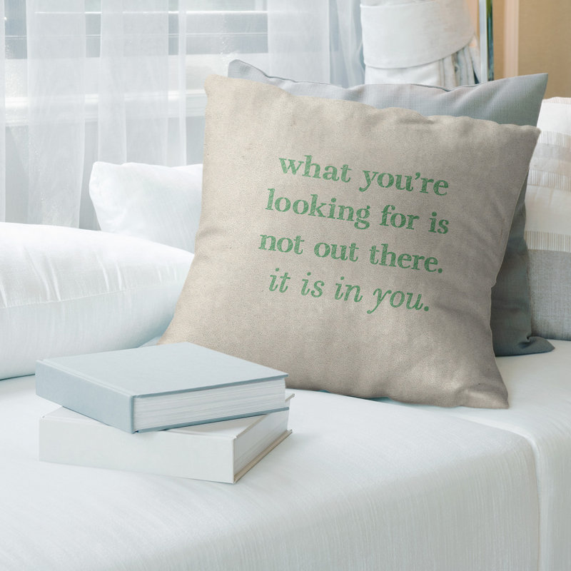 Coussin à la main, Blanc / Vert, 16 po x 1 po, Polyester/ Bourre en polyester