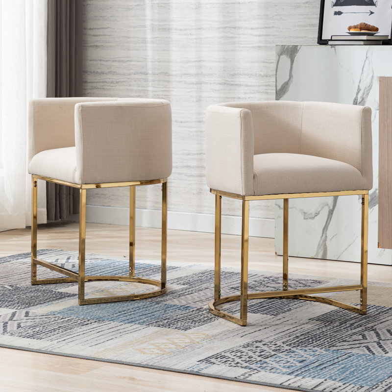 Tabourets de bar Shalon, Lin beige / structure or, Tabouret de bar (siège d'une hauteur de 24 po)