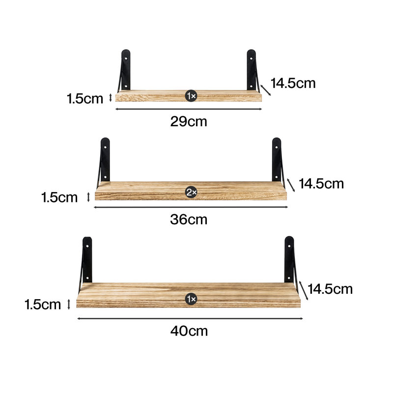 Paulownia Wood, Metal Floating Shelf