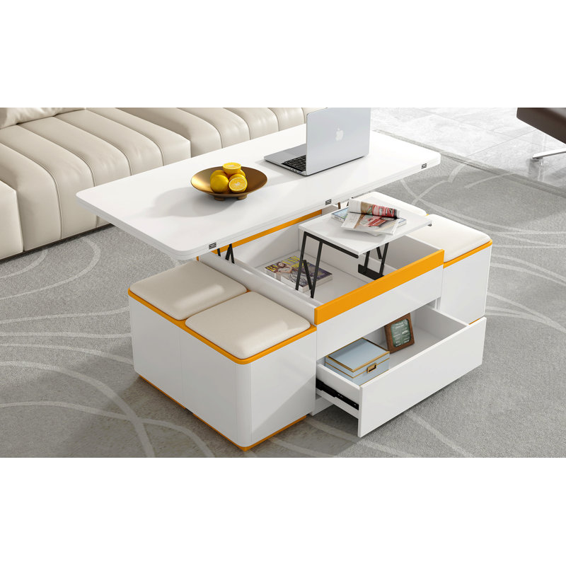 Ensemble de tables basses pliantes multifonctionnelles avec tabourets de rangement, Blanc