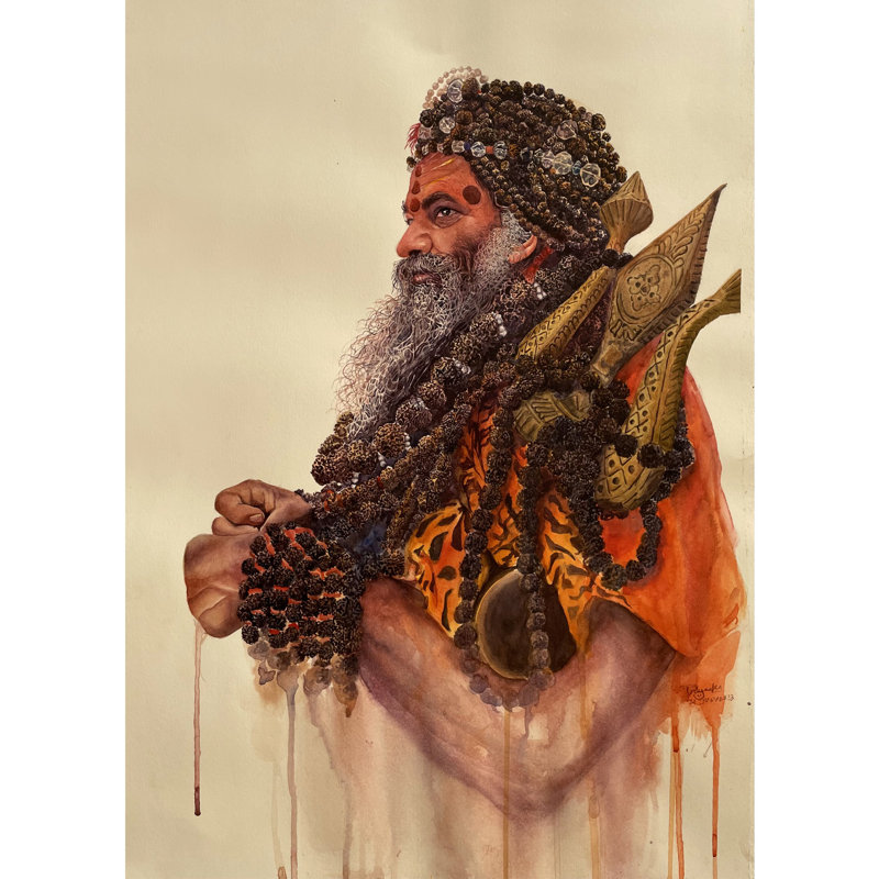 Saint de Kashi avec Trident | Aquarelle sur papier | Par Priyank