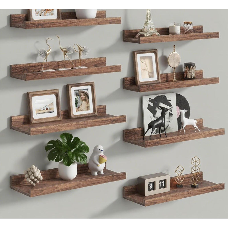 Floating Picture Ledge Shelves Set Of 8, Wall Mounted Display Shelves With Protective Lip For Books, Toys, Photo Frames And Home Decor