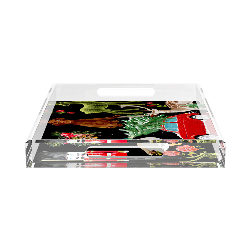 Ultimate Christmas Plaid Acrylic Rectangle Decorative Tray, 12.5"W x 7.75"D x 2"H, Black/Green Plaid