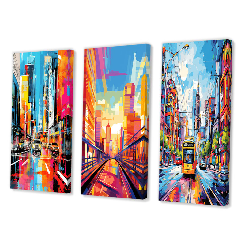 «City Berlin Popart», 3 pièces sur toile, Toile tendue, H 32 po x l 48 po