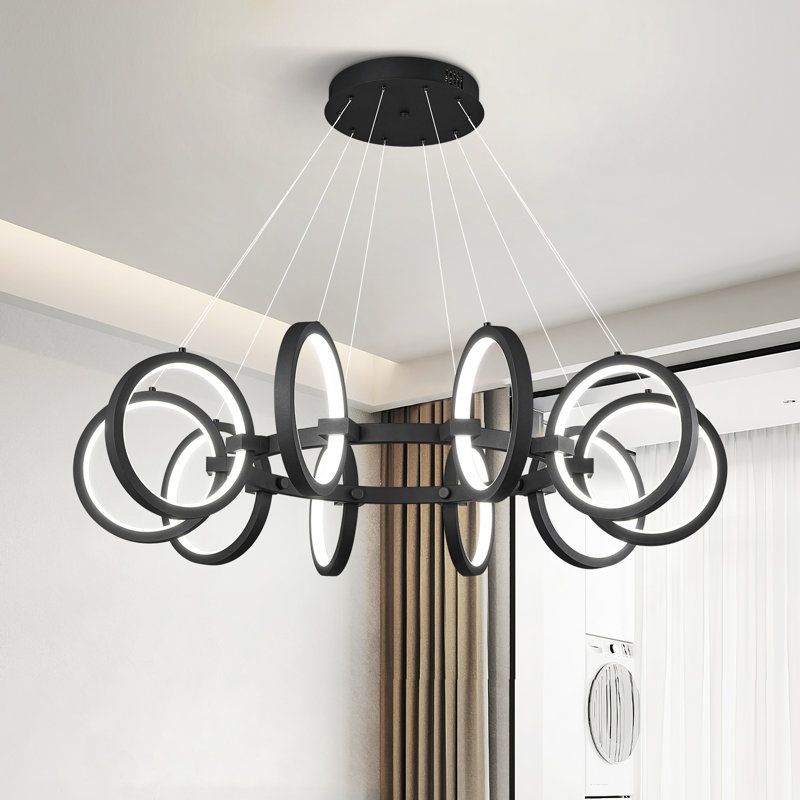 Luminaire suspendu rond 10 lumières à DEL à intensité variable moderne pour îlot de cuisine, Noir, noir, noir, noir