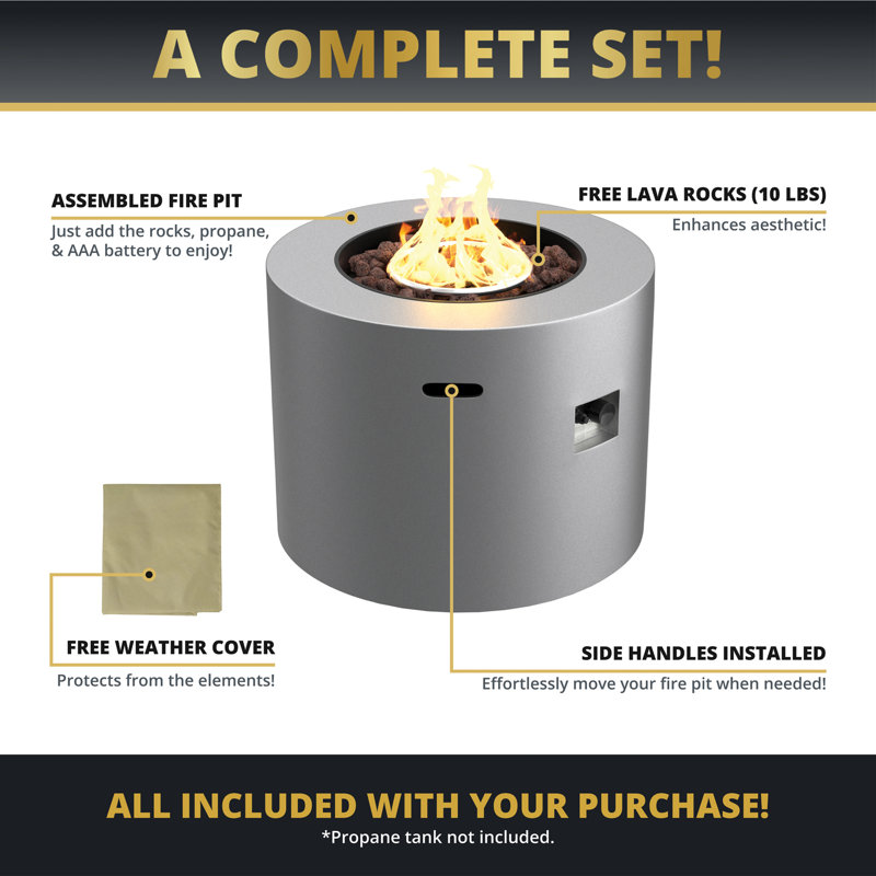 Loren 32-Inch Round Gray Concrete Propane Fire Pit Table